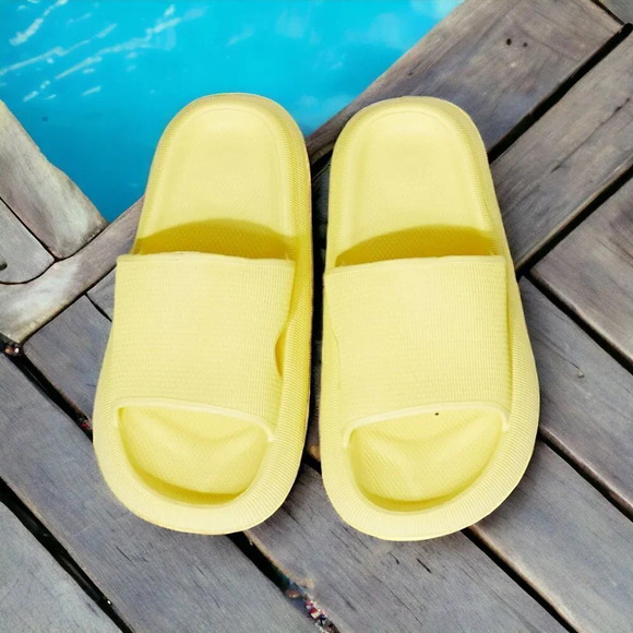 🆕️Bright Yellow Ultra Comfy Open Toe Slides | Perfect for Home & Vacation 💛 - Picture 1 of 8
